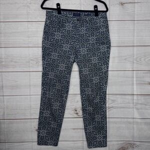Charter Club Bristol Skinny Ankle Pants Womens 8 Blue Green Floral Medallion